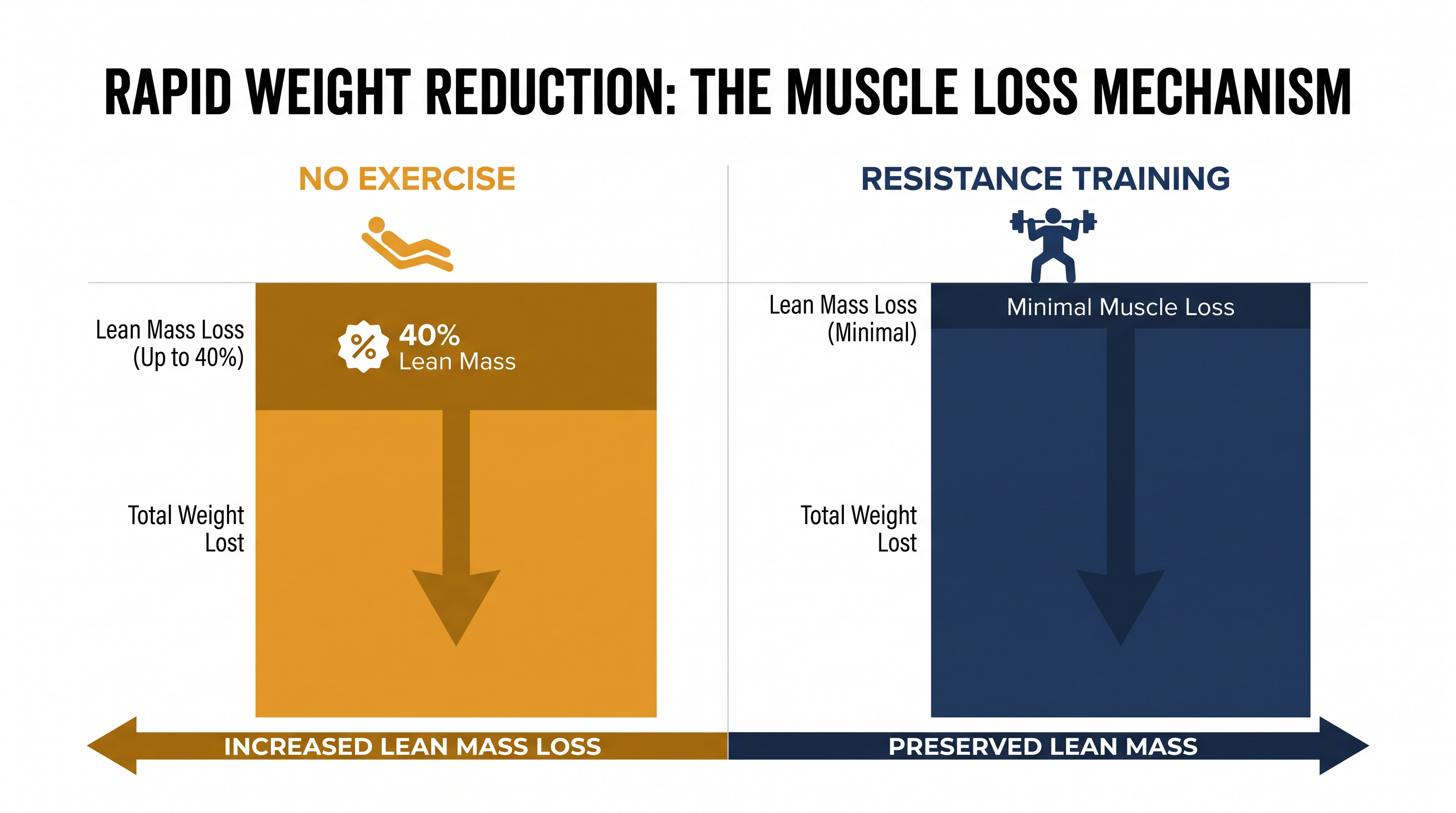 Without mechanical loading, a significant portion of weight lost in a severe caloric deficit comes from metabolically active muscle tissue.