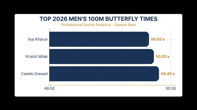 Top Men's 100m Butterfly times of the 2026 season.