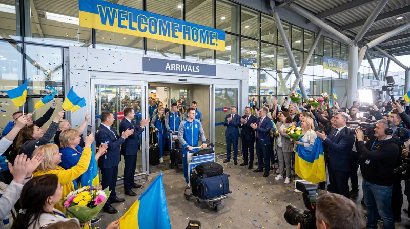 Fans and government officials welcomed the newly crowned World No. 1 team at Almaty International Airport.