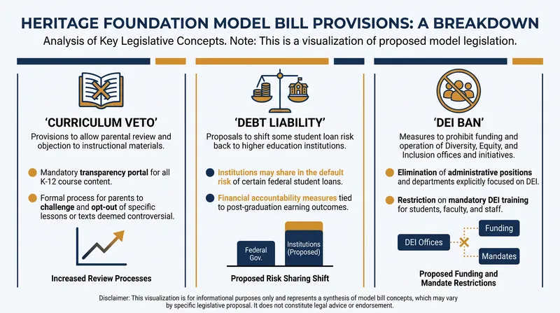 Key provisions of the proposed model legislation targeting higher education.