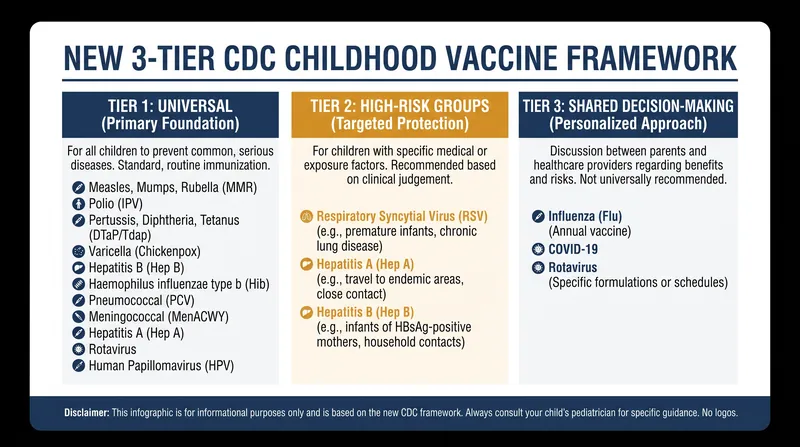 The federal government has reorganized the childhood immunization schedule into three distinct tiers.