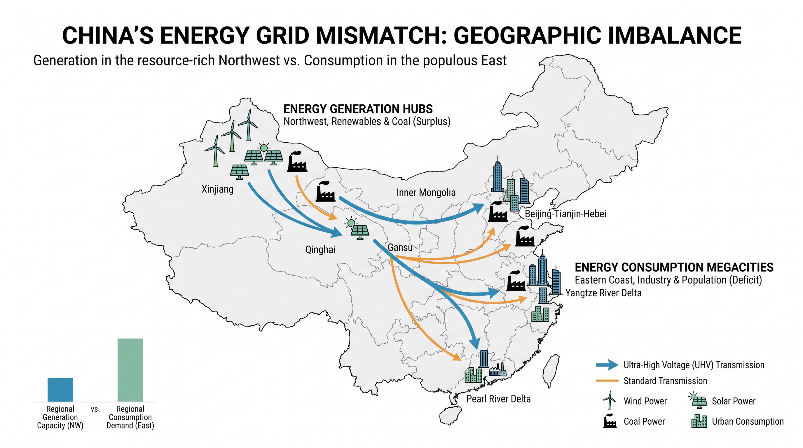 A geographic mismatch between where renewable energy is generated and where it is consumed has led to severe grid bottlenecks.