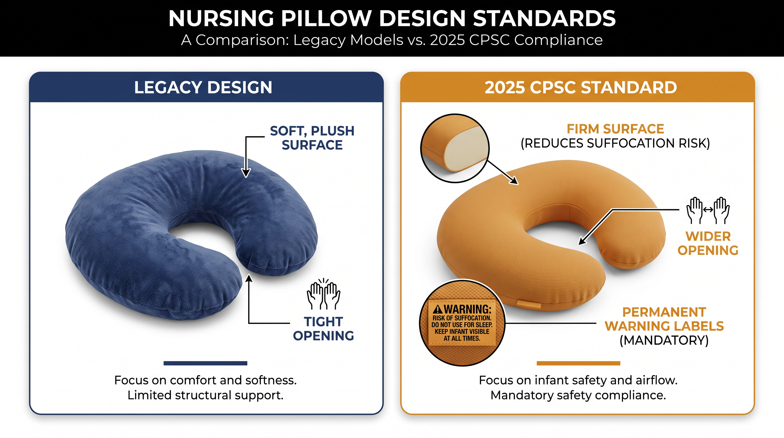 How the 16 CFR 1242 standard changes the physical structure of nursing pillows.