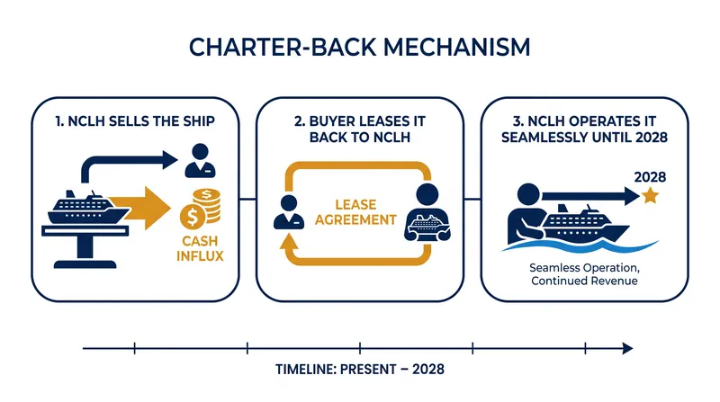 The sale-leaseback model allows cruise lines to monetize aging assets while maintaining itinerary continuity.