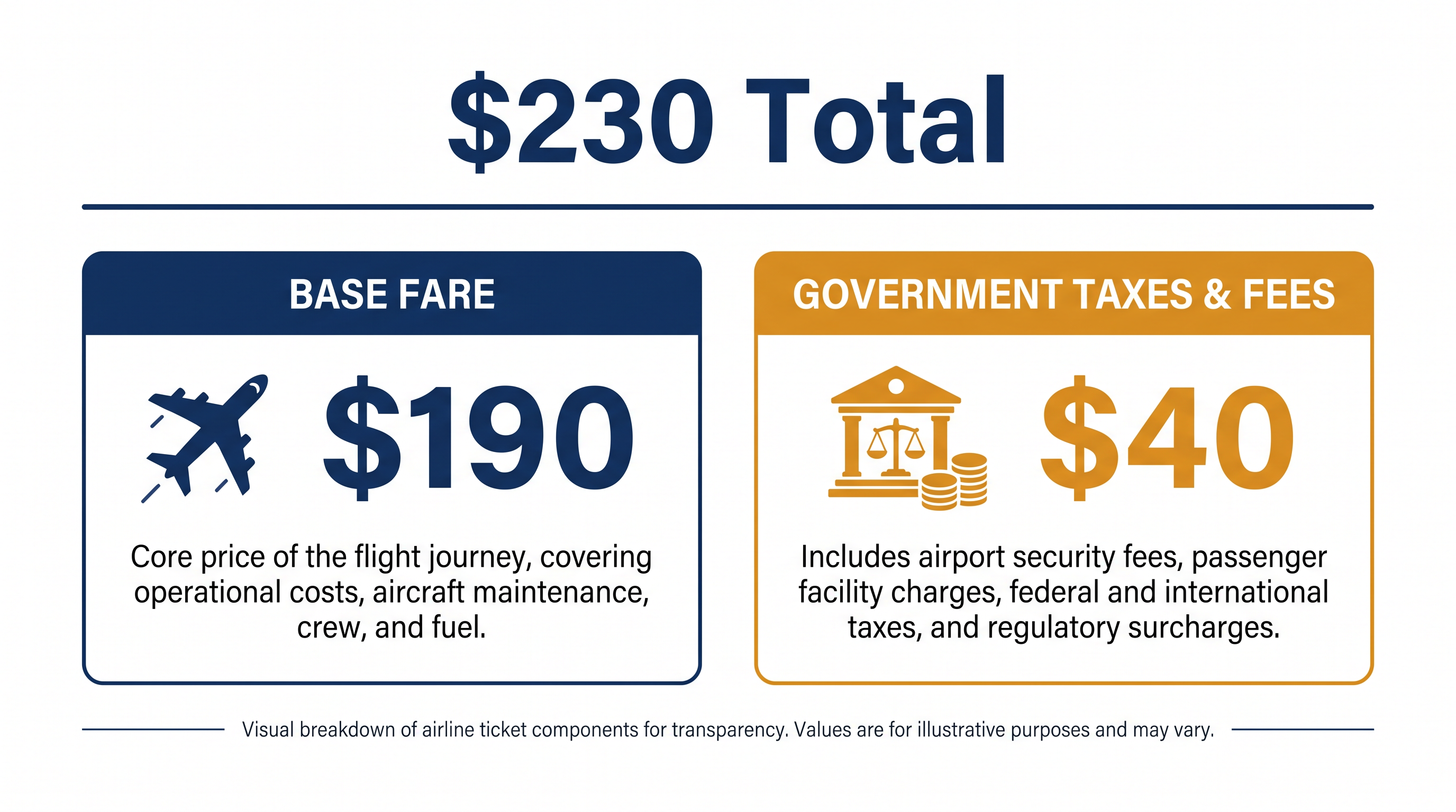 Under the new proposal, airlines could display base fares and government taxes with equal visual prominence.