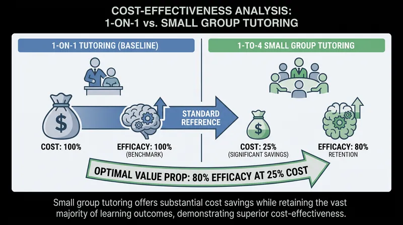Small-group tutoring models preserve the vast majority of academic benefits while drastically reducing per-student costs.