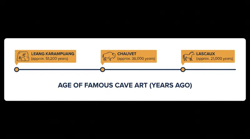 The Sulawesi discovery pushes the timeline of complex visual storytelling tens of thousands of years earlier than the famous European sites.