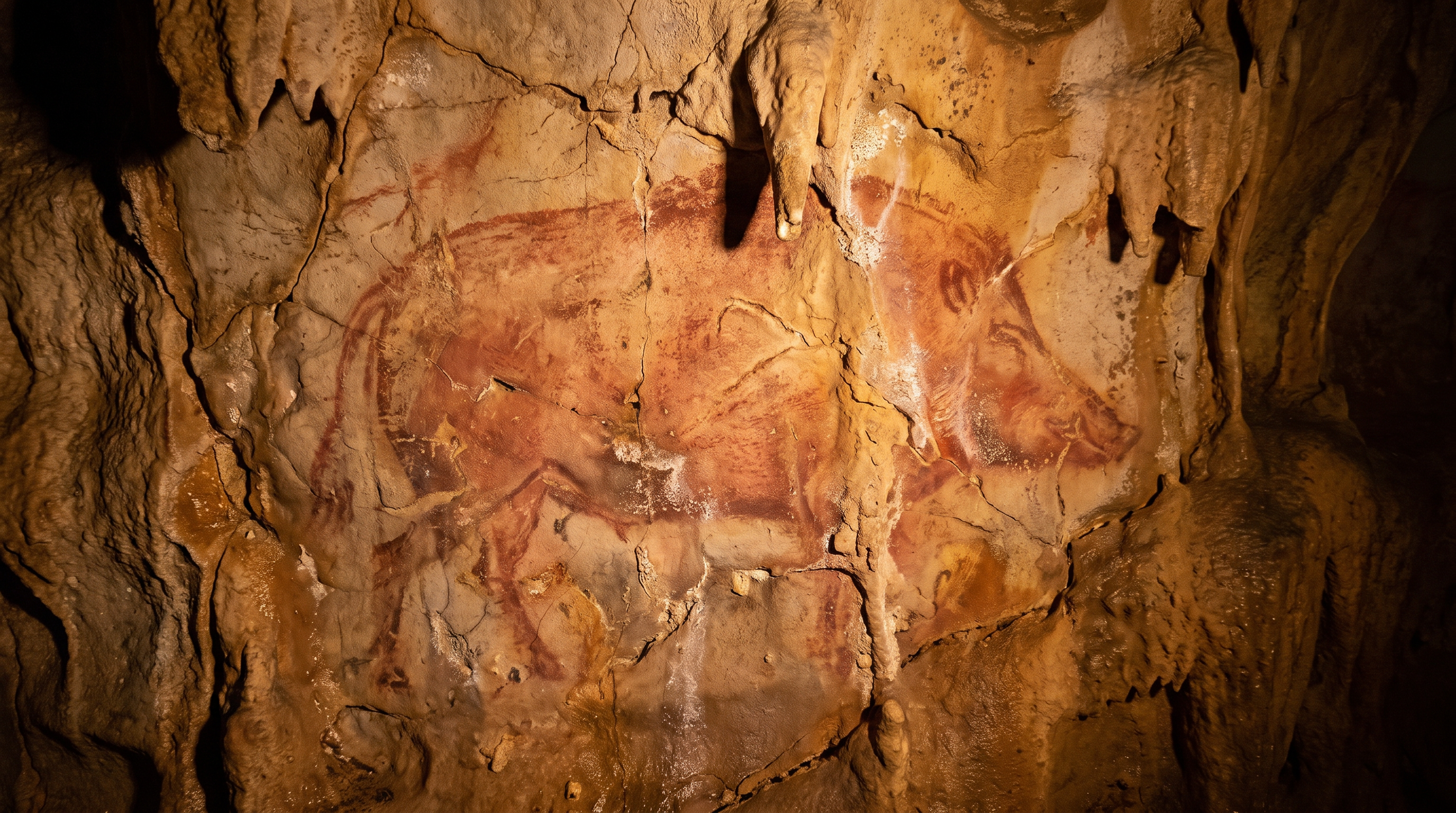 The 51,200-year-old panel at Leang Karampuang features a large Sulawesi warty pig surrounded by smaller figures.