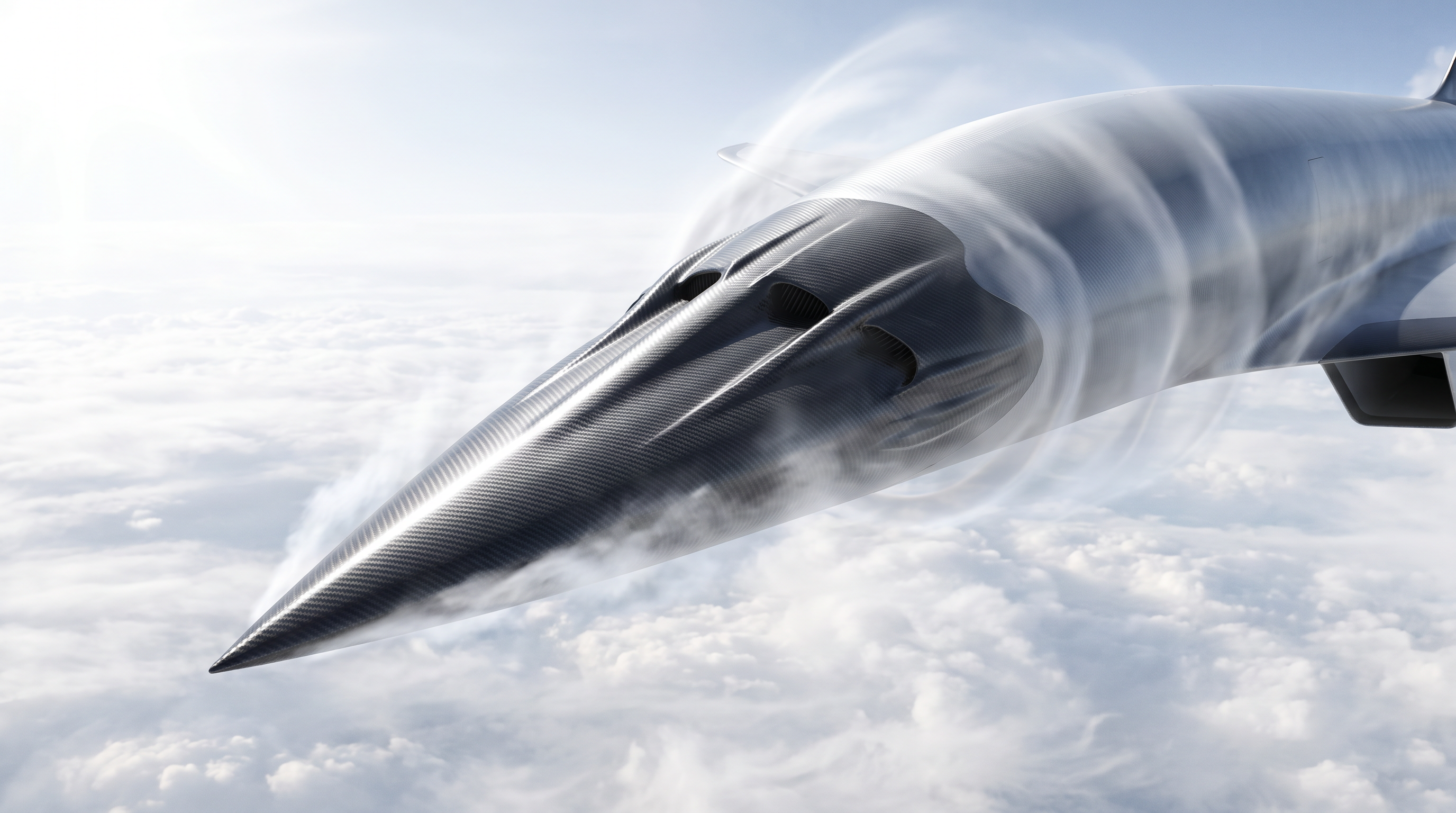 Radical aerodynamic shaping prevents pressure waves from coalescing into a single, disruptive sonic boom.