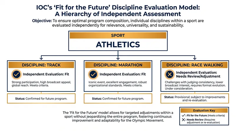 Under the new framework, individual disciplines are evaluated independently of their parent sport.