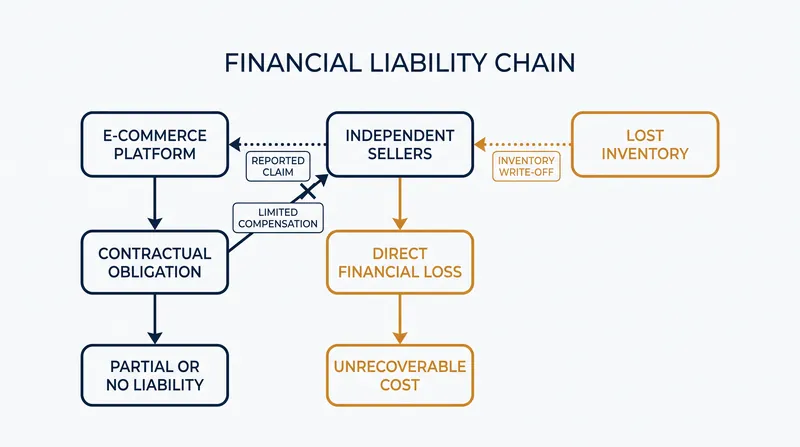 Independent sellers bear the personal financial liability for inventory destroyed in the strikes.