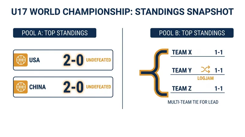 Early standings show traditional powers leading, while the middle of the pack remains tightly contested.