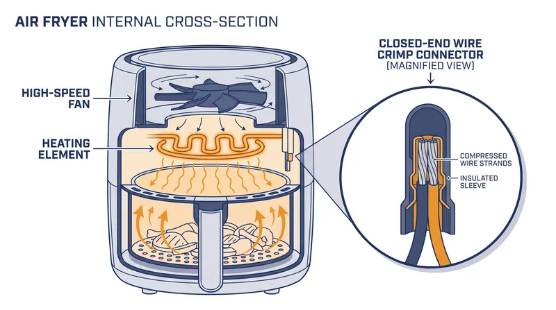 Faulty closed-end crimp connectors can create high electrical resistance, leading to overheating and melted plastic.
