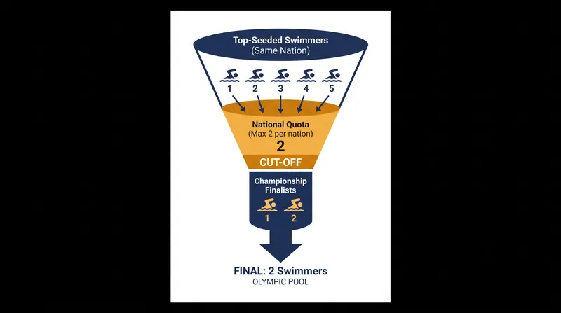 The two-per-nation rule means that even if a country holds the top five seeds, three athletes will be mathematically eliminated from the championship final.