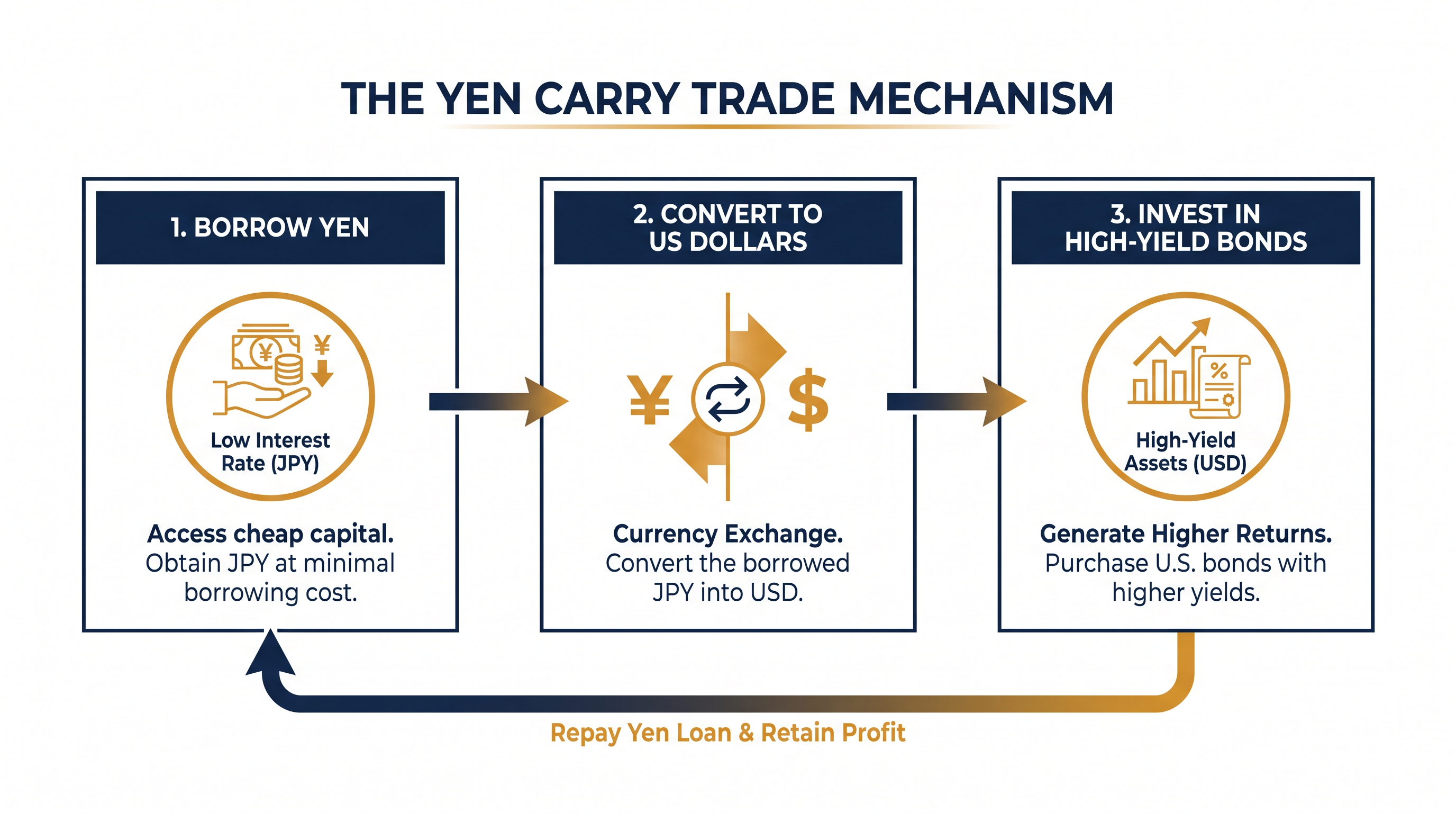 The basic mechanics of a currency carry trade rely on stable exchange rates and persistent interest rate differentials.