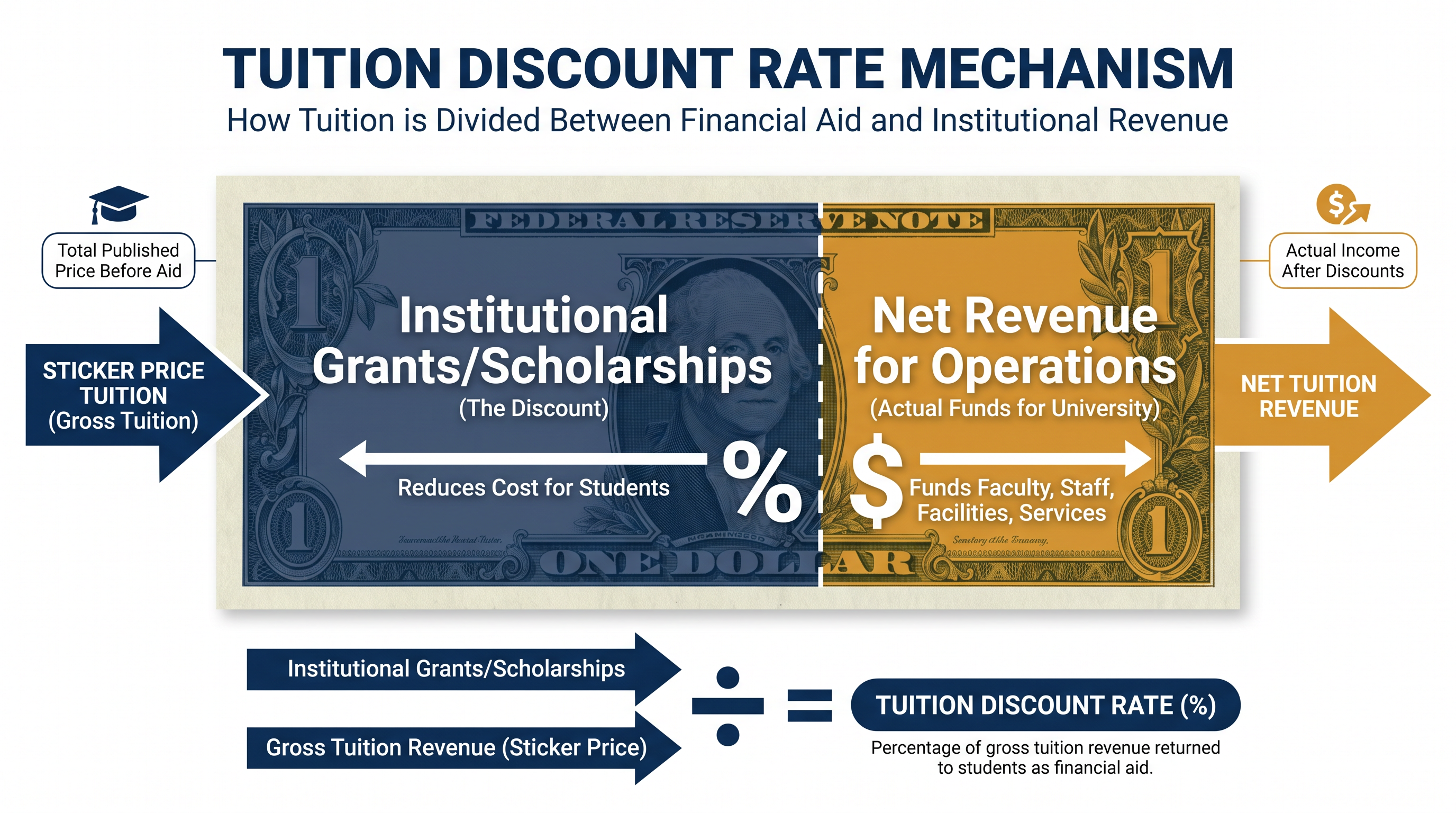 A high tuition discount rate means a college is giving away a large portion of its potential revenue to attract students.