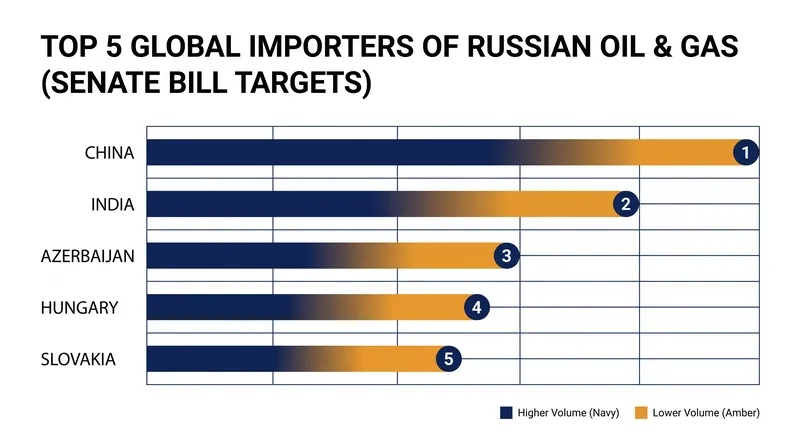 The legislation specifically targets the five largest global buyers of Russian hydrocarbon exports.