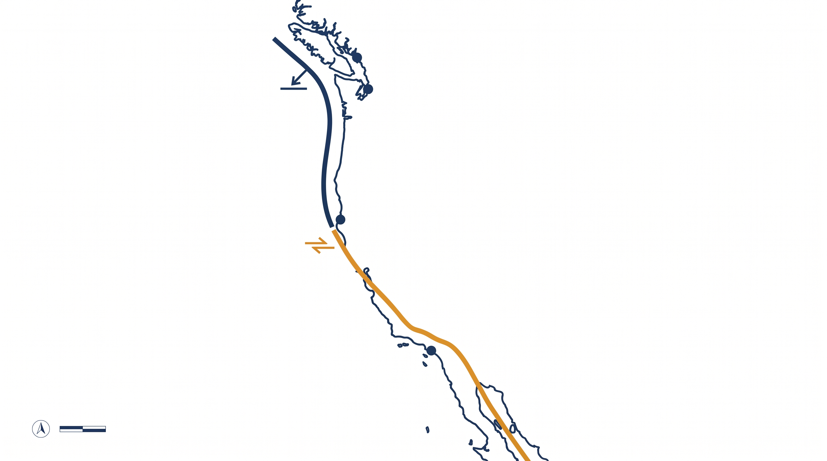 The two massive fault systems meet at a structural bridge that can transfer immense seismic stress.
