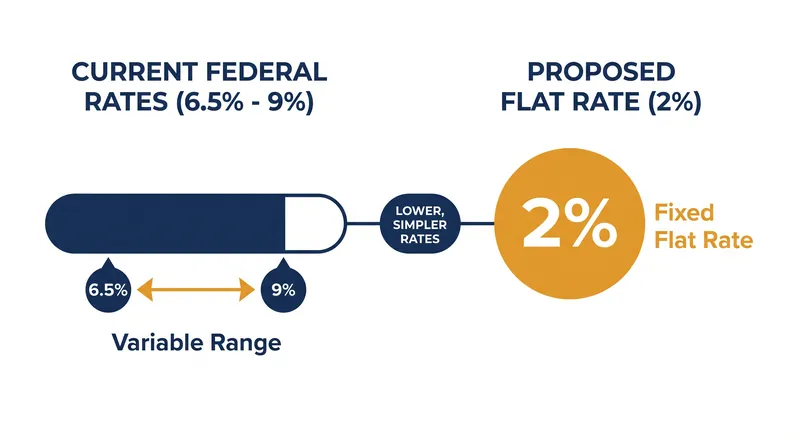 The proposed legislation would replace the tiered, variable federal interest rates with a single 2 percent cap.