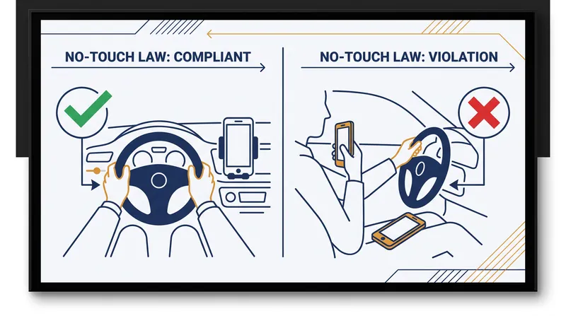 Hands-free laws prohibit supporting a device with any part of the body.