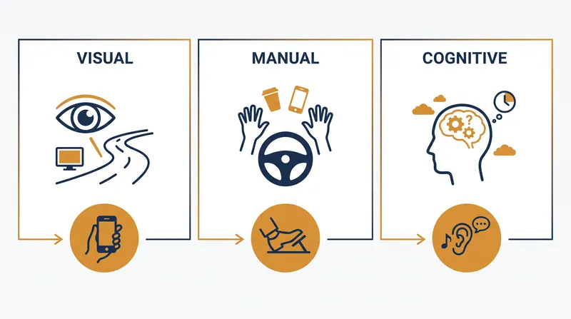 Holding a phone often triggers all three major types of driving distraction.