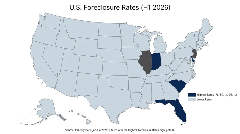 Florida and South Carolina led the nation in state-level foreclosure rates.