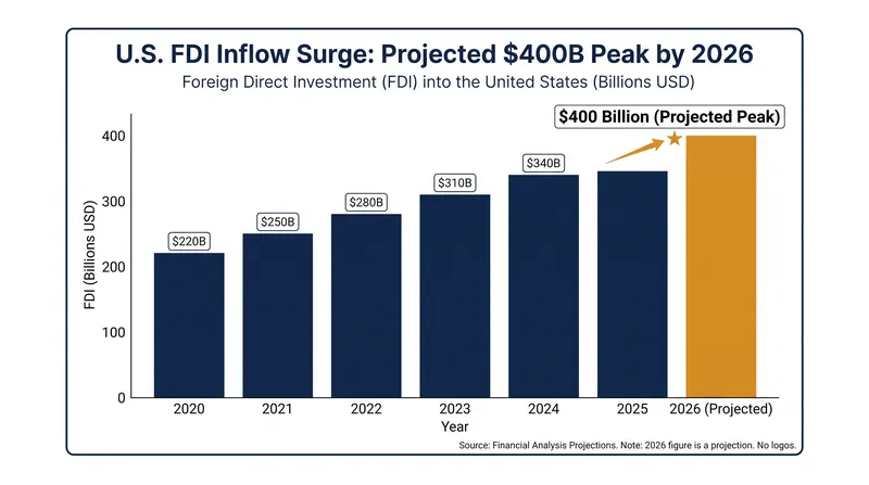 Foreign direct investment into the U.S. is projected to reach $400 billion this year, a 25% increase over 2024.