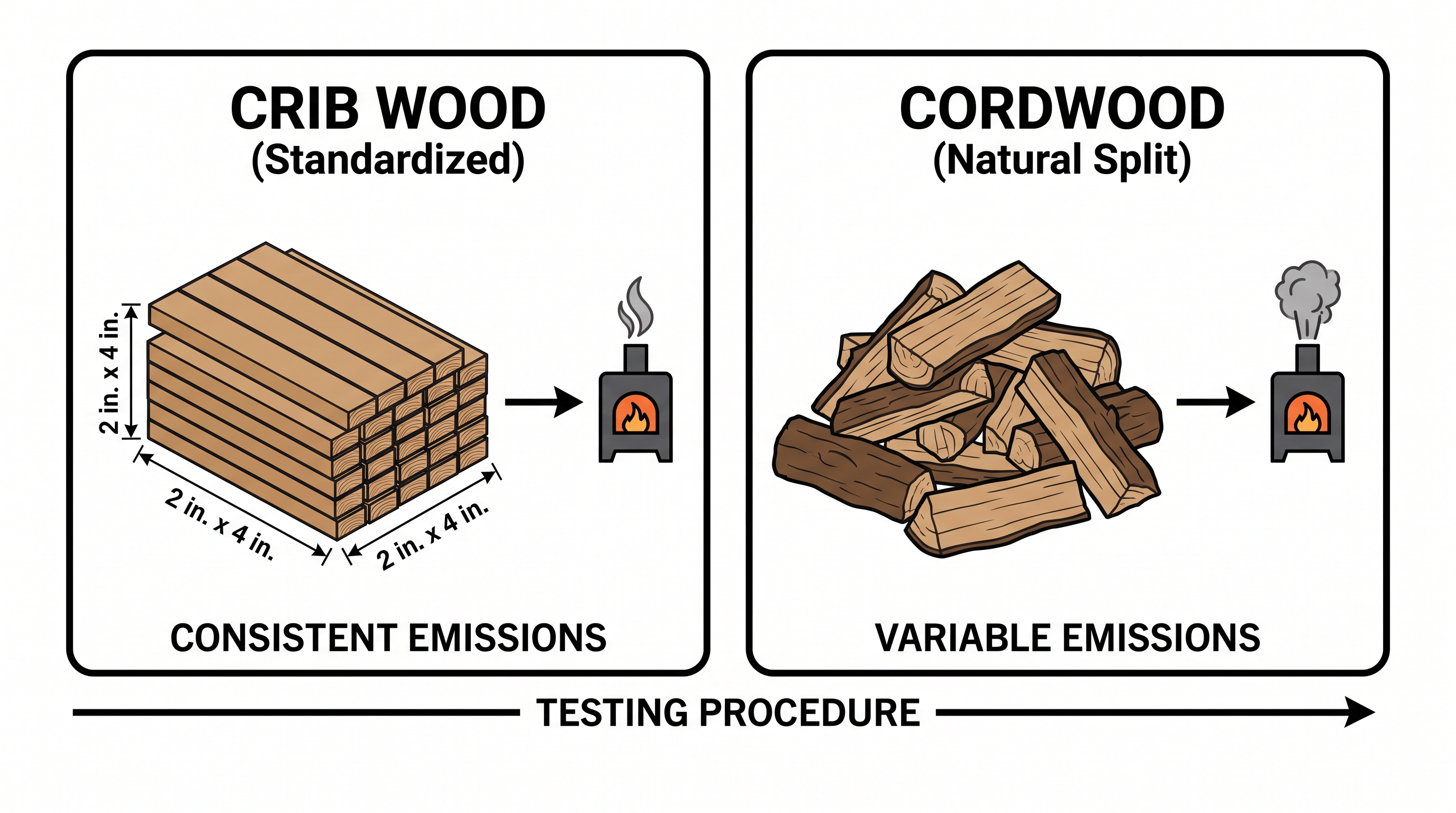 Testing stoves with standardized 'crib wood' often fails to reflect the emissions produced by the 'cordwood' homeowners actually burn.