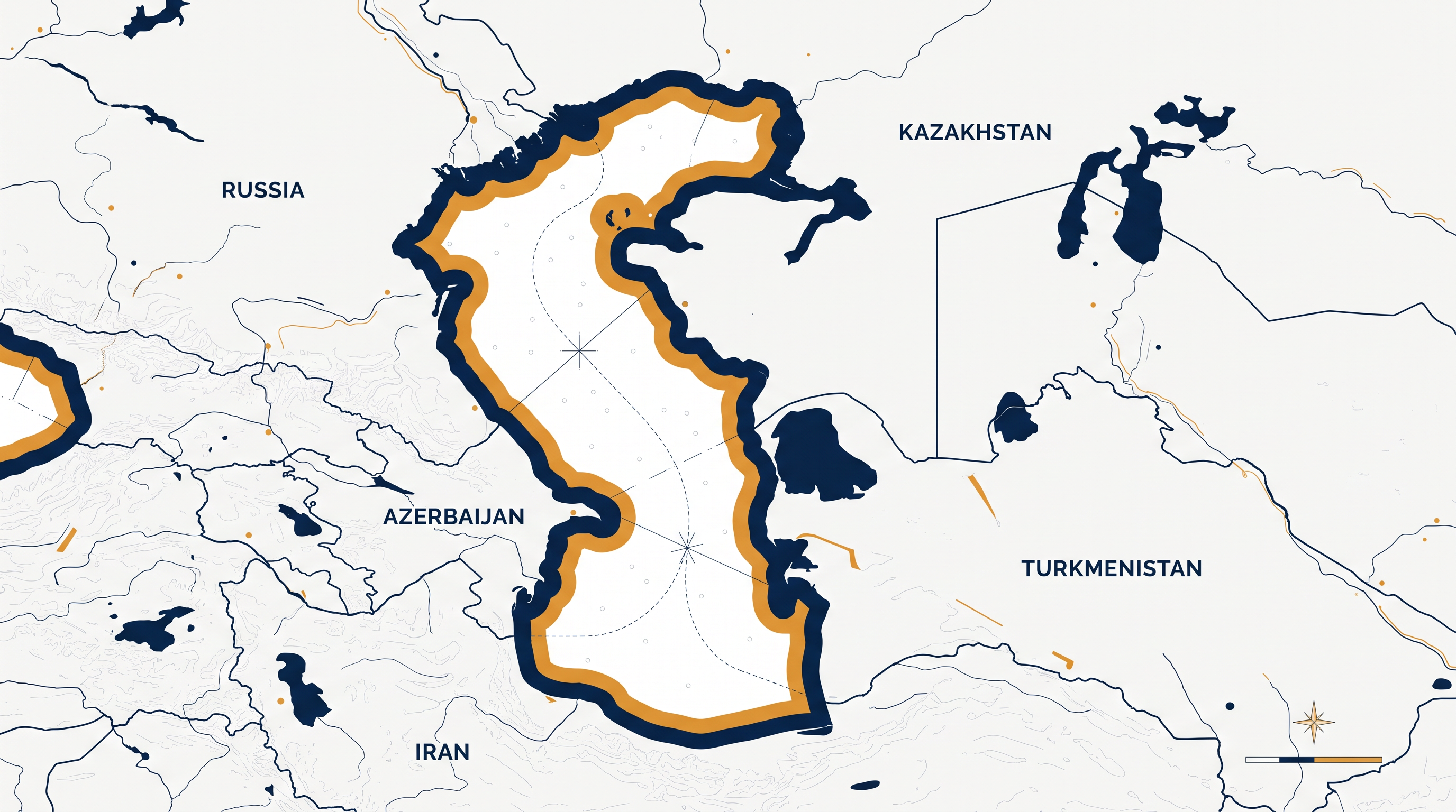 The 2018 convention establishes sovereign territorial waters and fishing zones while leaving the central surface area open for shared navigation.