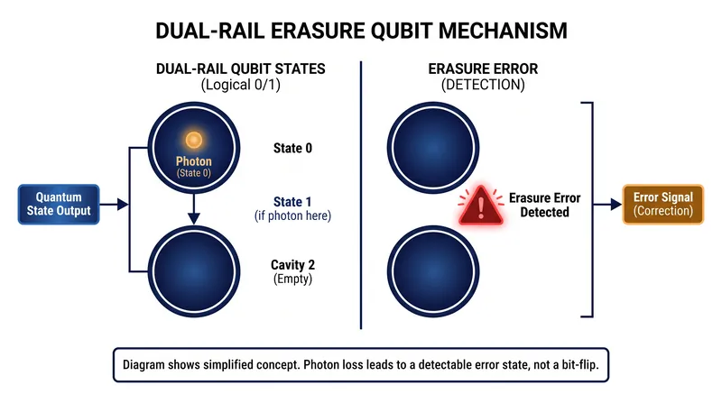 Unlike standard qubits that suffer silent bit-flips, dual-rail qubits immediately flag when a photon is lost.