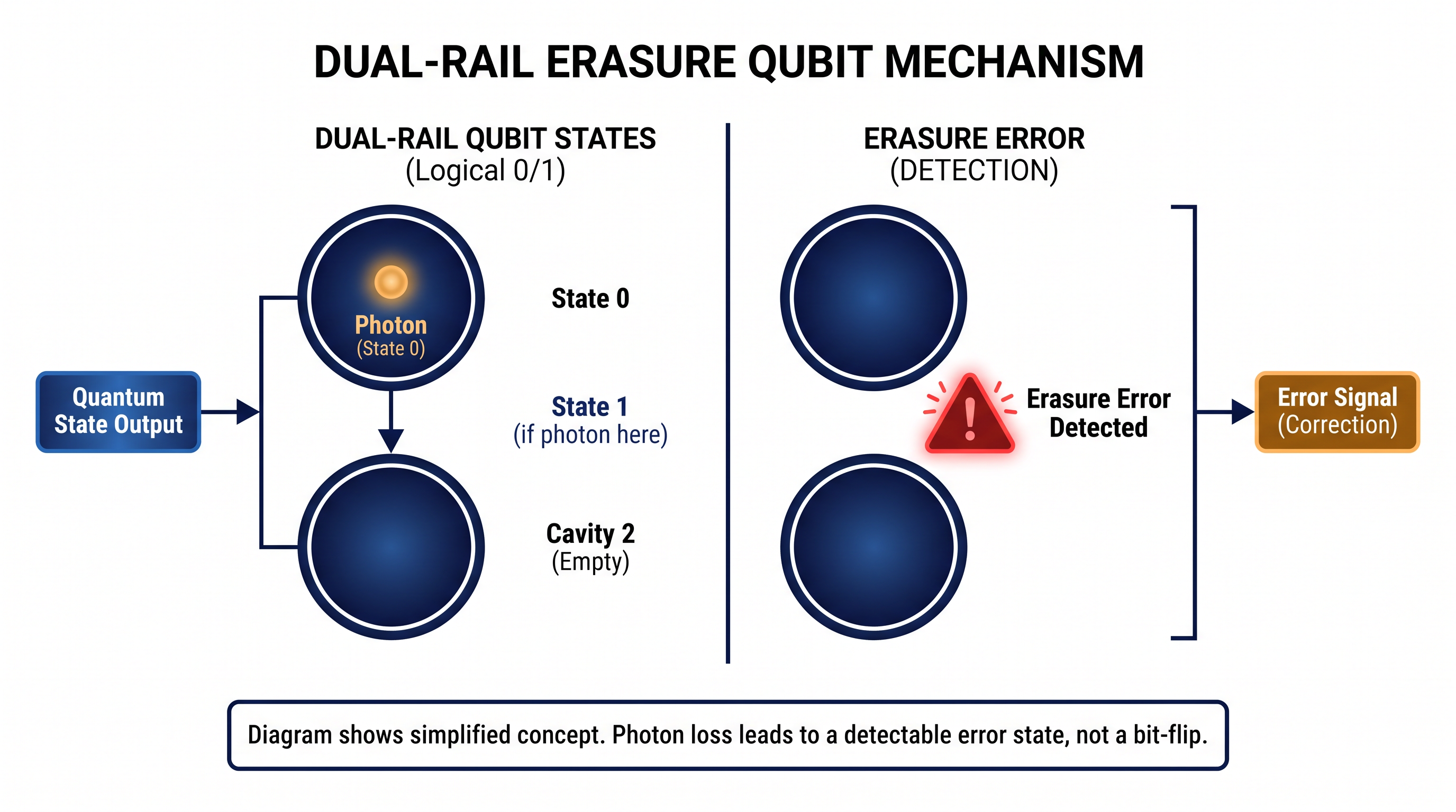 Unlike standard qubits that suffer silent bit-flips, dual-rail qubits immediately flag when a photon is lost.