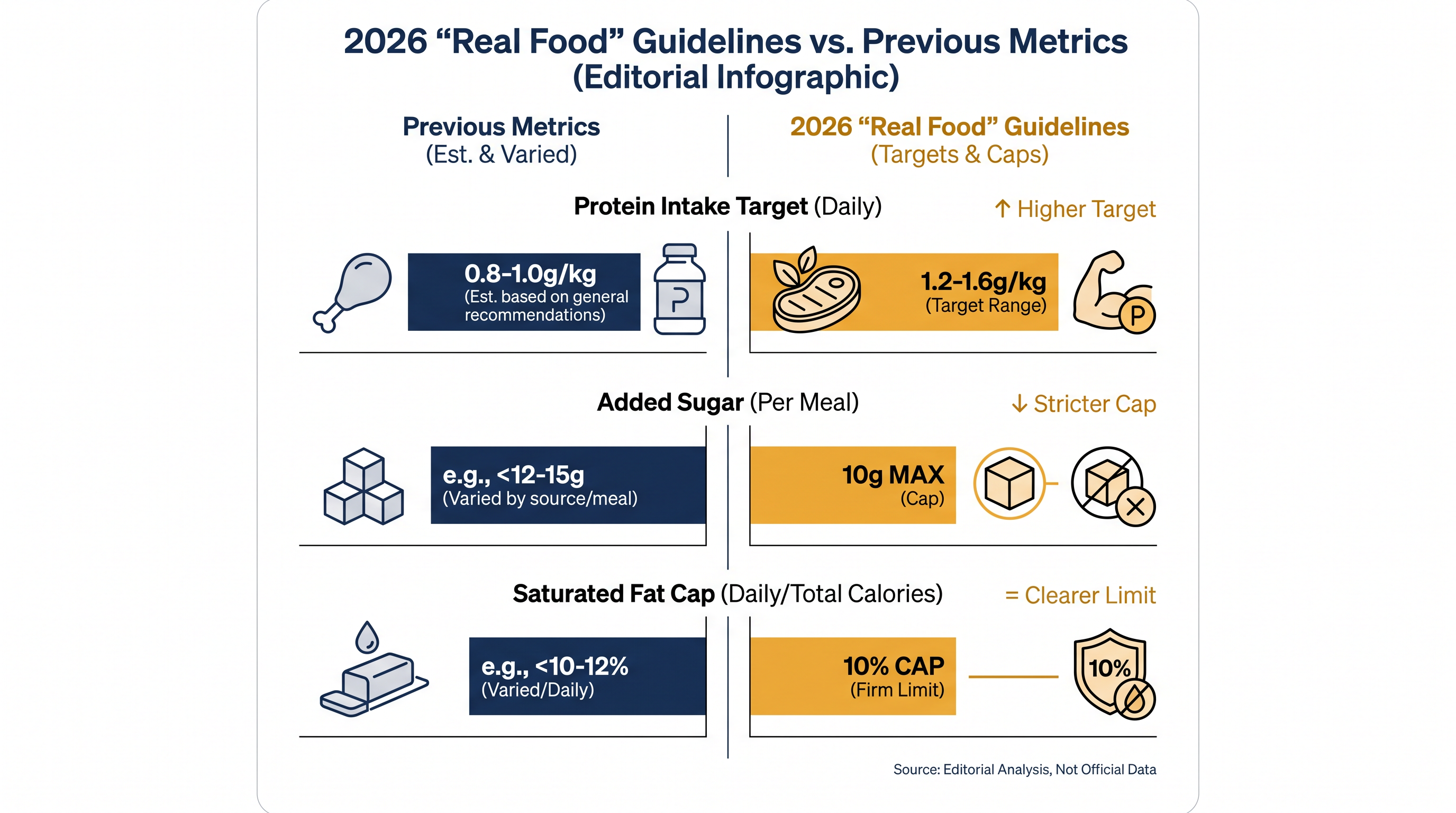 Key nutritional targets under the 2025–2030 federal framework.
