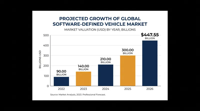 The software-defined vehicle market is projected to reach $447.55 billion in 2026 as automakers chase recurring revenue.