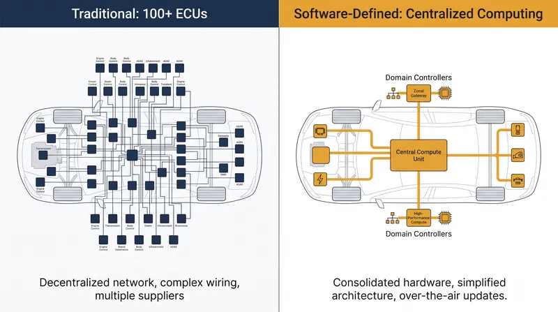 Software-defined vehicles replace dozens of scattered computer chips with a few powerful, centralized hubs.