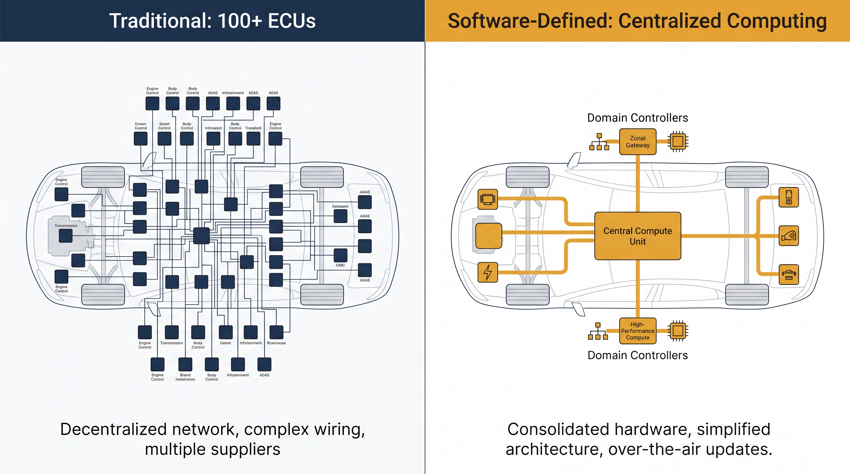 Software-defined vehicles replace dozens of scattered computer chips with a few powerful, centralized hubs.