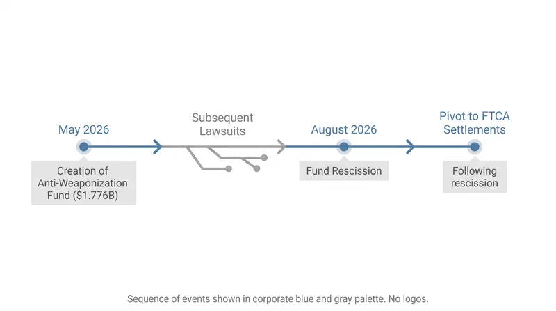 The timeline of the administration's efforts to compensate individuals through federal settlements.