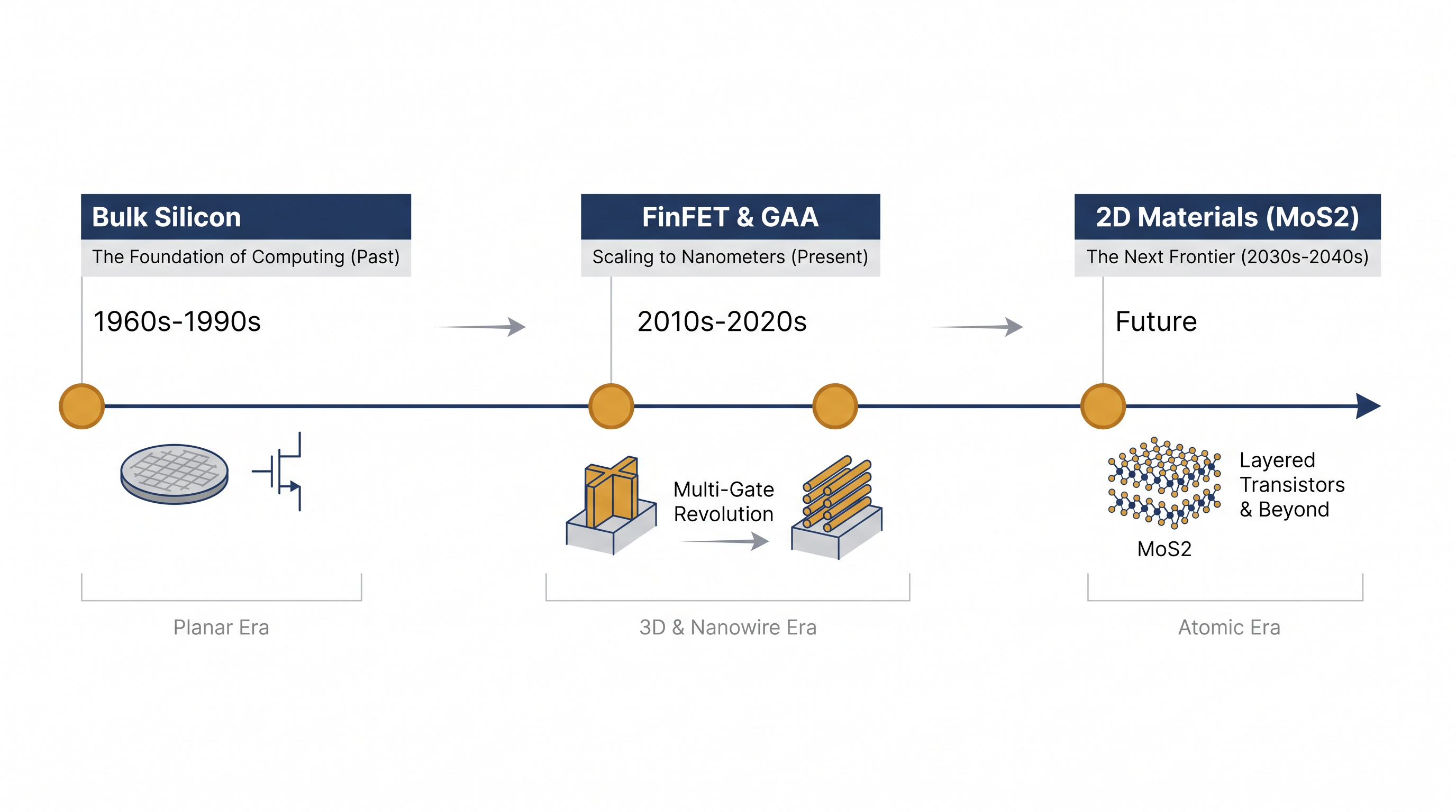 Industry roadmaps project that 2D-material transistors will not enter high-volume commercial manufacturing until the late 2030s.