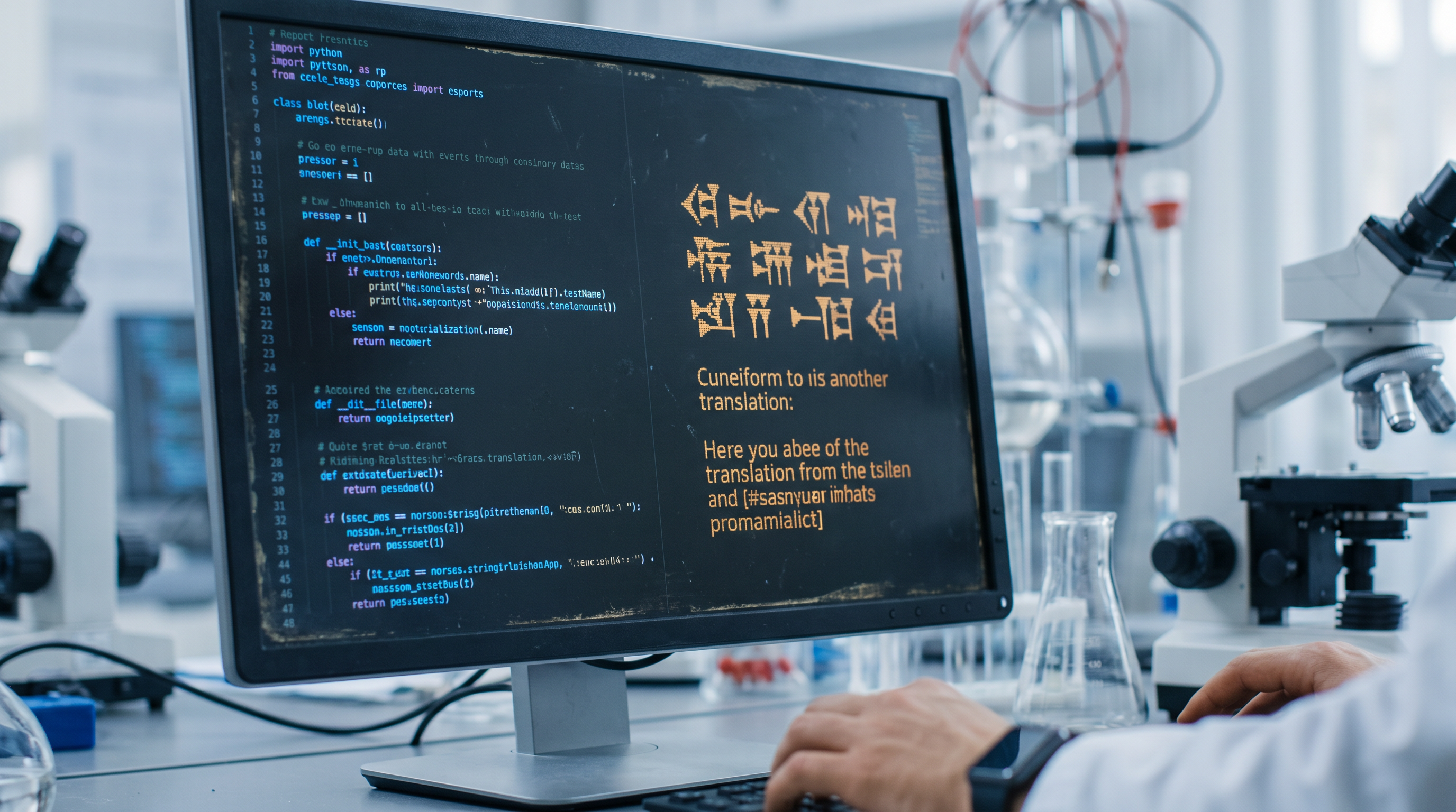 The neural machine translation model processes Unicode representations of ancient glyphs to predict English prose.