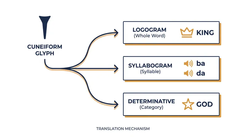 Cuneiform is a polyvalent script, meaning a single sign can serve multiple linguistic functions depending on its context.