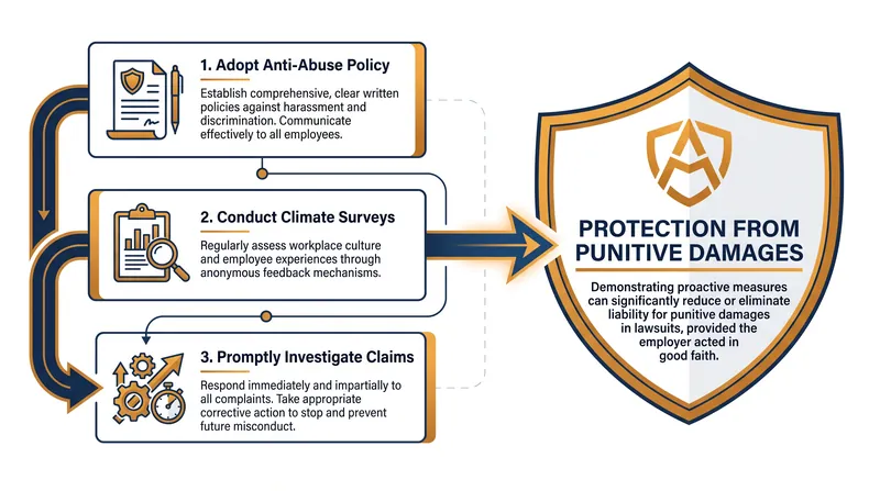 The legislation incentivizes companies to proactively address toxic behavior by offering an affirmative defense against punitive damages.
