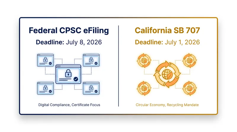 The dual mandates of July 2026 address both the safety of garments entering the U.S. and their eventual recycling.