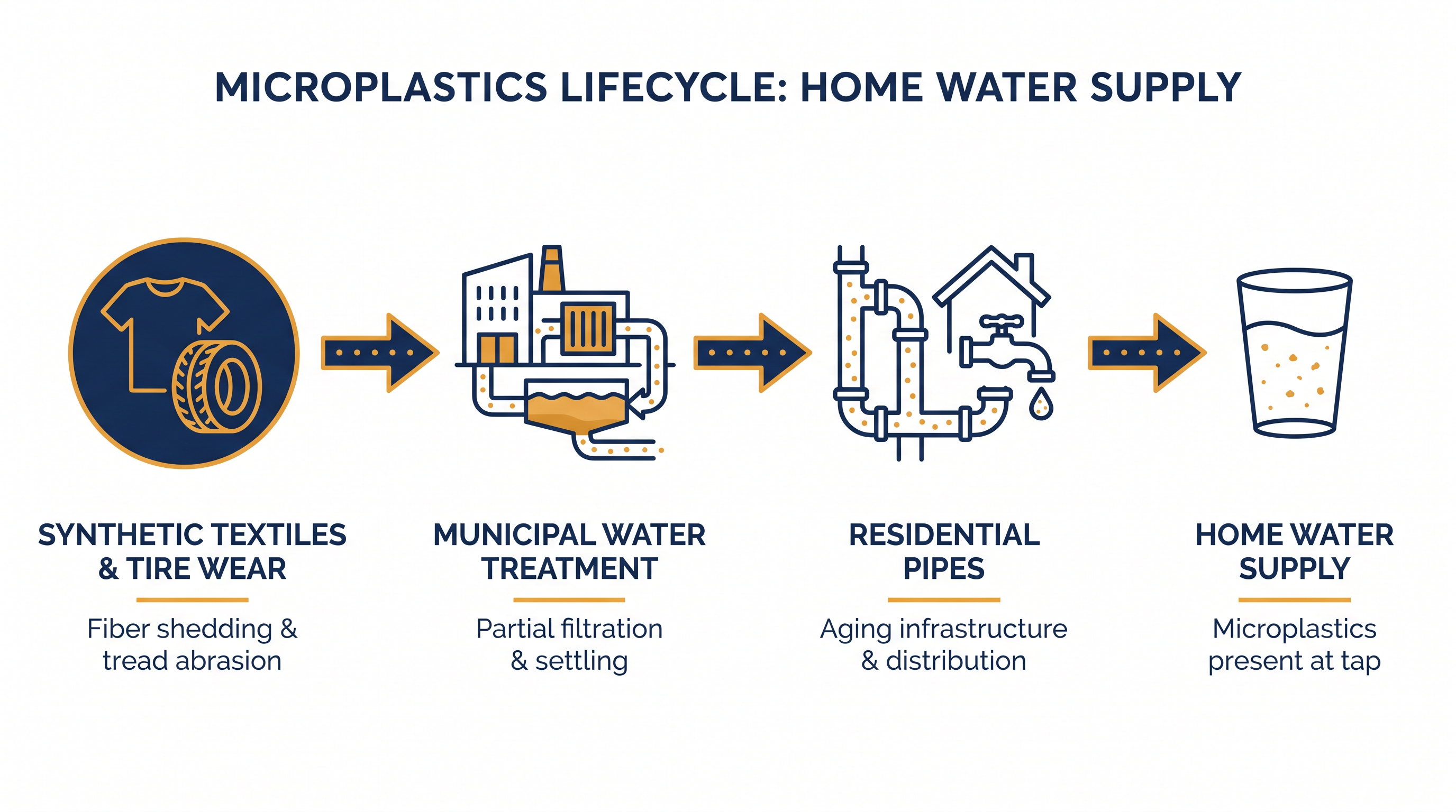 How microplastics bypass municipal treatment plants and enter residential plumbing.