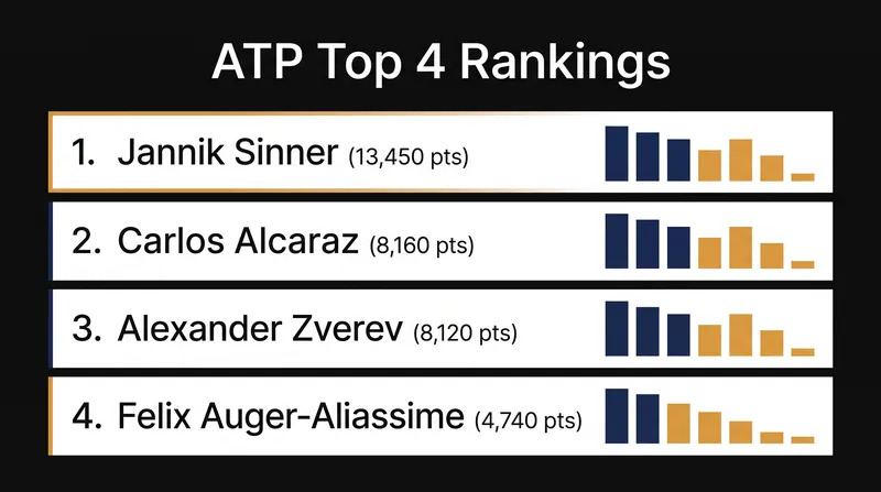 Jannik Sinner holds a staggering 5,000-point lead over his closest competitors in the official ATP Rankings.
