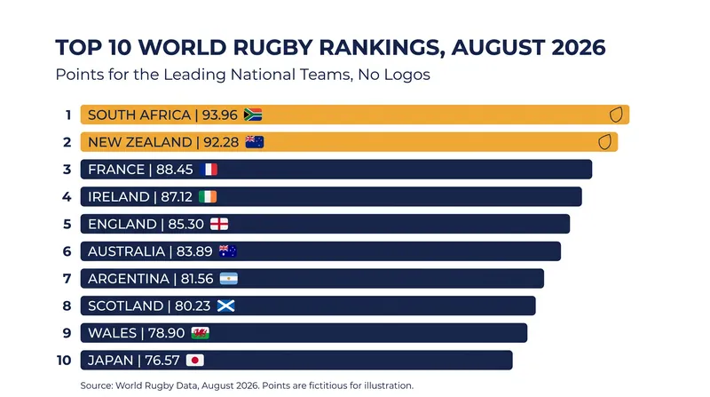 The World Rugby Rankings as of August 2026, reflecting the removal of the home weighting advantage.