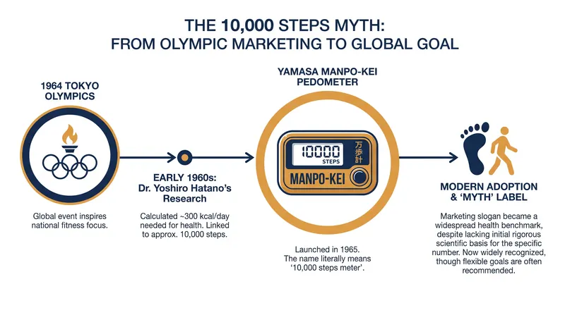The 10,000-step target originated as a marketing campaign for a 1965 Japanese pedometer.