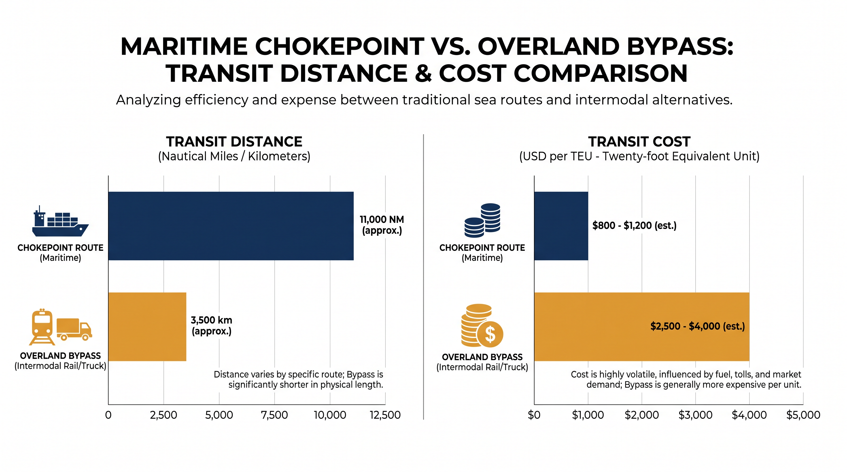 While overland routes offer security and speed, they carry a higher per-unit cost than traditional bulk maritime shipping.