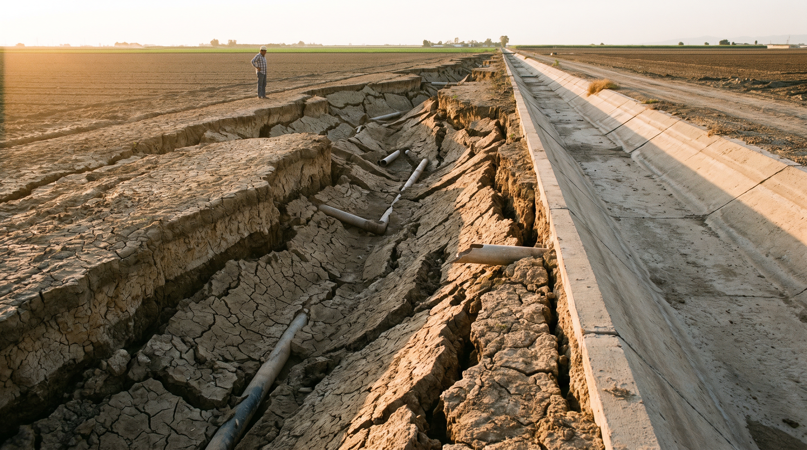Aquifer compaction causes irreversible land subsidence, permanently reducing underground water storage capacity.