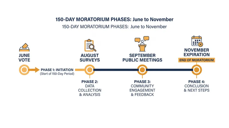 The 150-day moratorium includes multiple phases for public engagement and policy review.