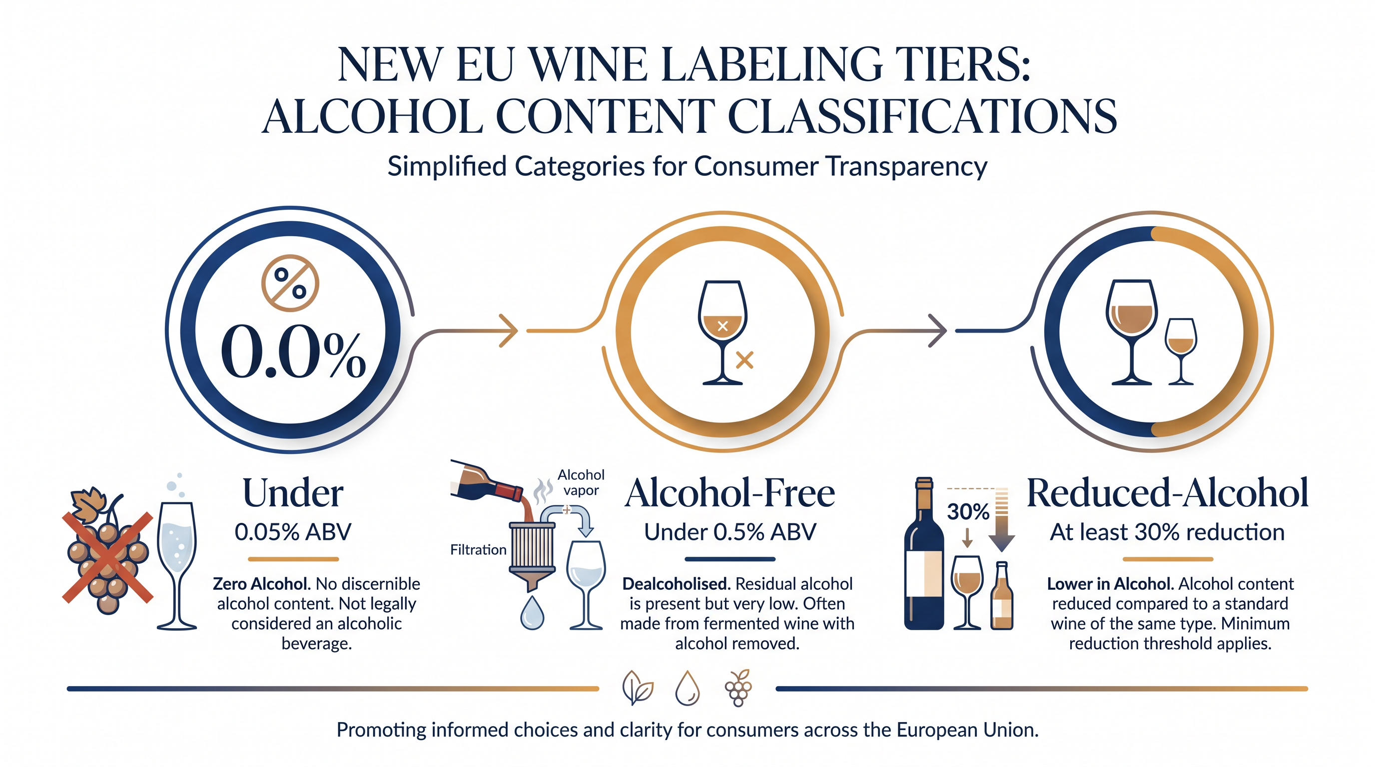 The new standardized thresholds for low- and no-alcohol wine labels across the European Union.