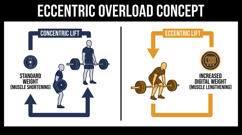 Eccentric overload dynamically increases resistance during the lowering phase of a lift, maximizing muscle tension.
